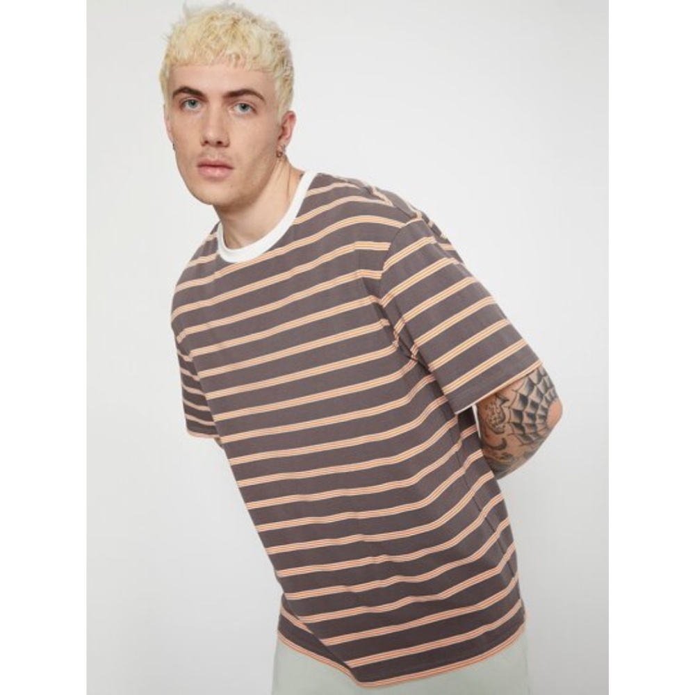 SHEIN Brown and Orange Striped Tee